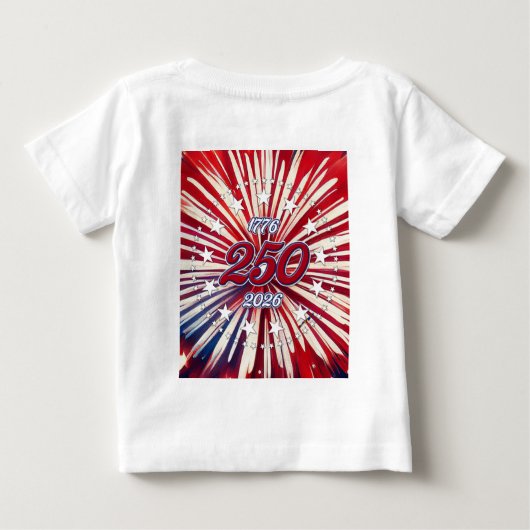 アメリカ生誕250周年 1776-2026 RWB 花火 ベビーTシャツ (裏面)