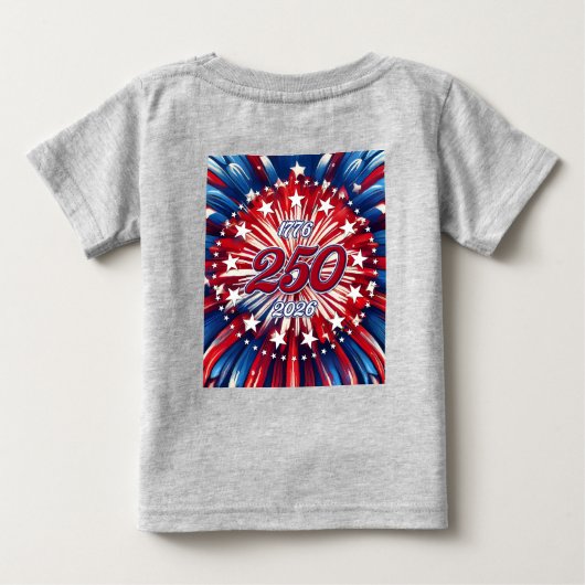 アメリカ生誕250周年 1776-2026 RWB 花火 ベビーTシャツ (裏面)