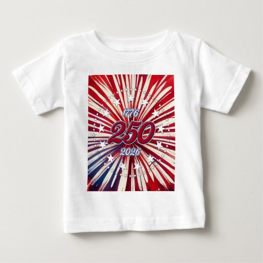 アメリカ生誕250周年 1776-2026 RWB 花火  ベビーTシャツ (正面)