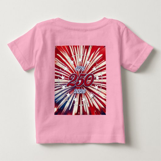 アメリカ生誕250周年 1776-2026 RWB 花火 ベビーTシャツ (裏面)