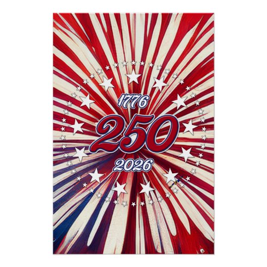 アメリカ生誕250周年 1776-2026 RWB 花火 ポスター (正面)