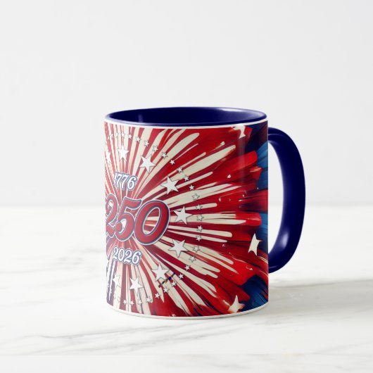 アメリカ生誕250周年 1776-2026 RWB 花火 マグカップ (正面右)
