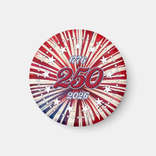アメリカ生誕250周年 1776-2026 RWB 花火 マグネット (正面)