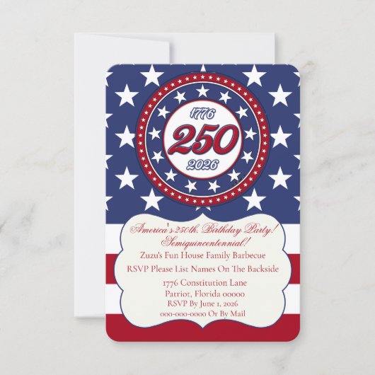アメリカ生誕250周年 1776-2026 RWB 花火 招待状 (正面)