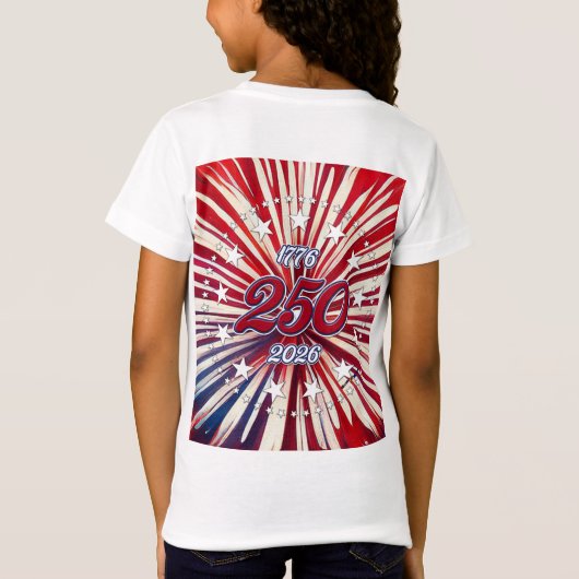 アメリカ生誕250周年 1776-2026 RWB 花火  Tシャツ (裏面)