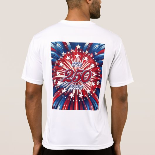 アメリカ生誕250周年 1776-2026 RWB 花火 T Tシャツ (裏面)