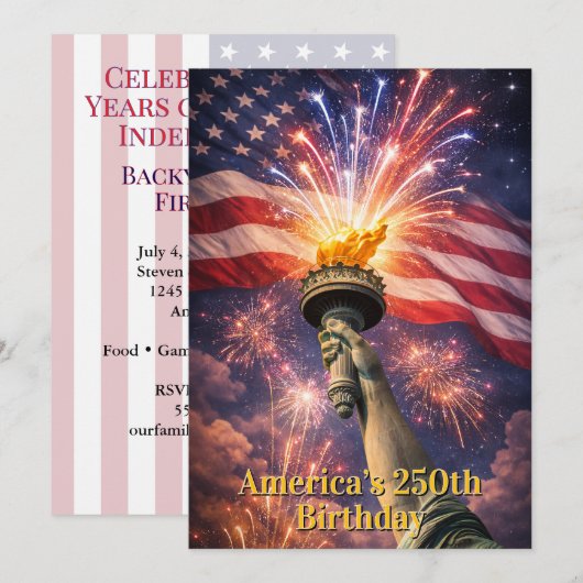 アメリカ生誕250周年 7月4日 リバティートーチ 花火 招待状 (正面/裏面)