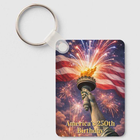 アメリカ生誕250周年 7月4日 リバティートーチ 花火 USA キーホルダー (正面)