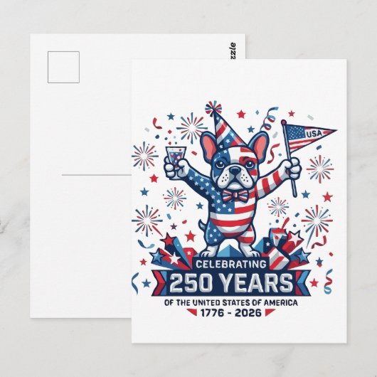 アメリカ生誕250周年Frenchieお祝い ポストカード (正面/裏面)