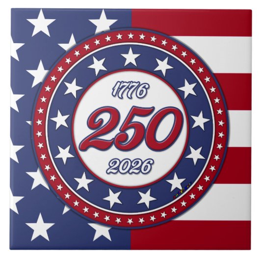 アメリカ生誕250年とアメリカ国旗 タイル (正面)