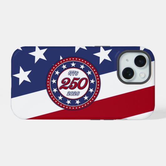 アメリカ生誕250年とアメリカ国旗 iPhone 15ケース (裏面横)