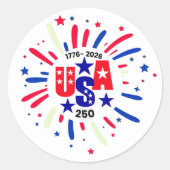 アメリカ生誕250年記念 愛国 赤 白 青 ラウンドシール (正面)