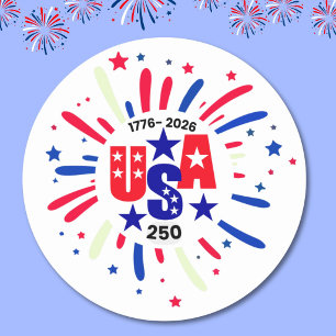 アメリカ生誕250年記念 愛国 赤 白 青 ラウンドシール
