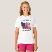 アメリカ生誕250年 フラグ ガールズ Tシャツ (正面フル)