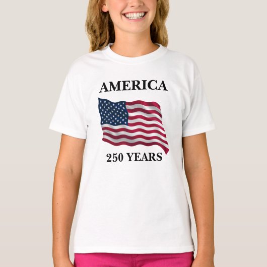 アメリカ生誕250年 フラグ ガールズ Tシャツ (正面)