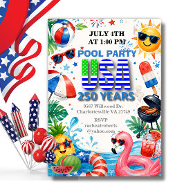 アメリカ生誕250年 夏のプールパーティー 7月4日 招待状