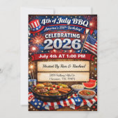 アメリカ生誕250年 赤白ブルー 第4回独立記念日BBQ 招待状 (正面)