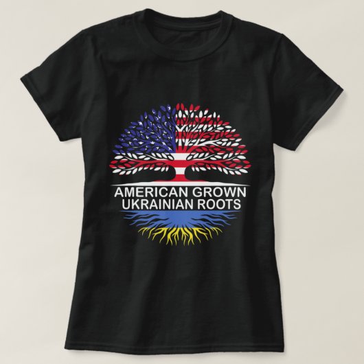アメリカ産ウクライナルーツウクライナ国旗 Tシャツ (デザイン正面)