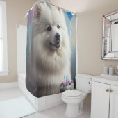 アメリカ産エスキモー犬の風船の誕生日 シャワーカーテン (インサイチュ)