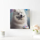 アメリカ産エスキモー犬の風船の誕生日 スクエア壁時計 (ホーム)