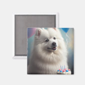 アメリカ産エスキモー犬の風船の誕生日 マグネット (正面/裏面)