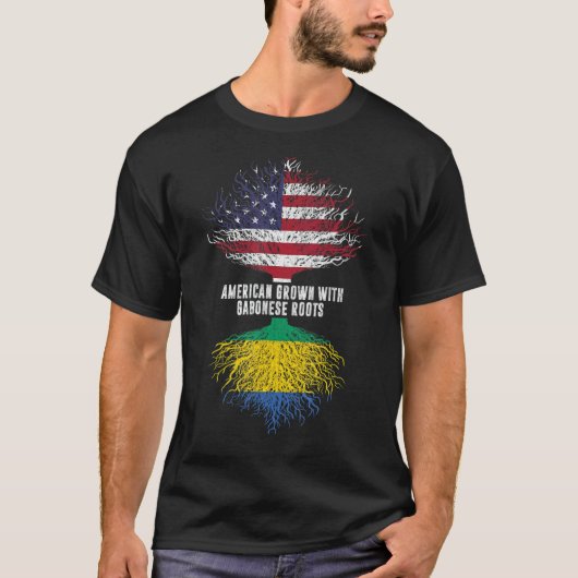 アメリカ産ガボンのルーツ米国国旗ガボン Tシャツ (正面)