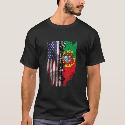 アメリカ産ポルトガル人ルーツUSAポルトガル国旗 Tシャツ (正面)