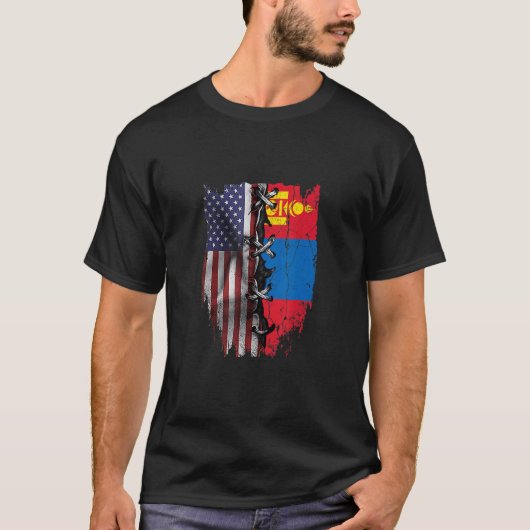 アメリカ産モンゴル人根USAモンゴル国旗 Tシャツ (正面)