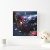 アメリカ白熱［赤熱］光を放つ国旗 スクエア壁時計 (ホーム)