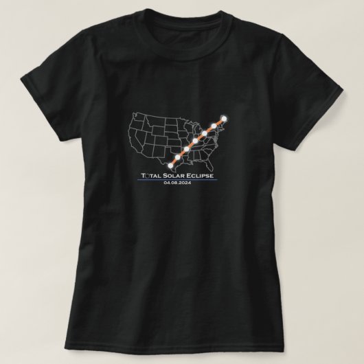 アメリカ皆既日食太陽の2024年4月8日 Tシャツ (デザイン正面)