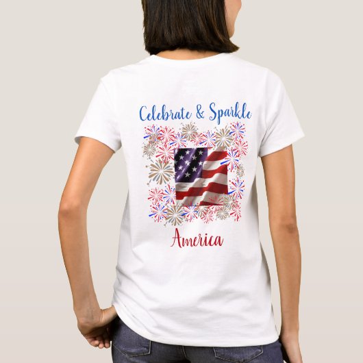 アメリカ祝とスパークルデザイン Tシャツ (裏面)