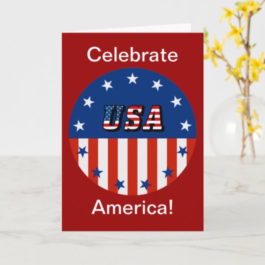 アメリカ祝サークルアメリカ国旗の星とストライプ カード (黄色い花)