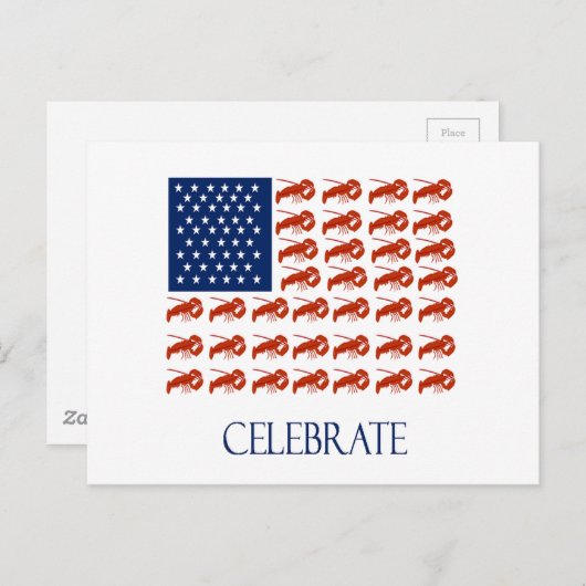 アメリカ祝国旗のロブスター ポストカード (正面/裏面)
