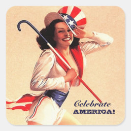 アメリカ祝!7月4日のレトロのピンアップ スクエアシール