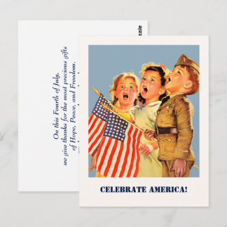 アメリカ祝、7月4日 ポストカード