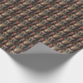 アメリカ秋田とクリスマスプレゼント暖炉 ラッピングペーパー (角)