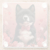 アメリカ秋田とバラ – バレンタインデー ガラスコースター (裏面)