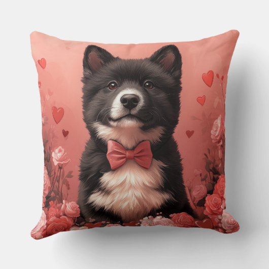 アメリカ秋田とバラ – バレンタインデー クッション (裏面)