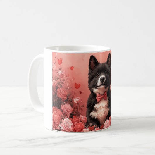 アメリカ秋田とバラ – バレンタインデー コーヒーマグカップ (正面左)