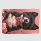 アメリカ秋田とバラ – バレンタインデー ゴルフタオル (横)