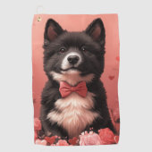 アメリカ秋田とバラ – バレンタインデー ゴルフタオル (正面)