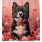 アメリカ秋田とバラ – バレンタインデー シャワーカーテン (正面)