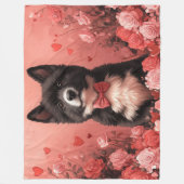 アメリカ秋田とバラ – バレンタインデー フリースブランケット (正面)