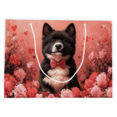 アメリカ秋田とバラ – バレンタインデー ラージペーパーバッグ (裏面)