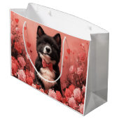 アメリカ秋田とバラ – バレンタインデー ラージペーパーバッグ (裏面アングル)