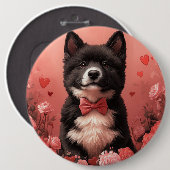 アメリカ秋田とバラ – バレンタインデー 缶バッジ (正面&裏面)