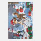 アメリカ秋田クリスマスフェスティバル雪景色 キッチンタオル (縦)