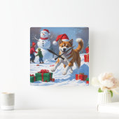 アメリカ秋田クリスマスフェスティバル雪景色 スクエア壁時計 (ホーム)