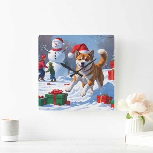 アメリカ秋田クリスマスフェスティバル雪景色 スクエア壁時計 (ホーム)