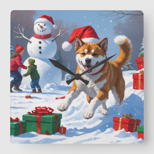 アメリカ秋田クリスマスフェスティバル雪景色 スクエア壁時計 (正面)